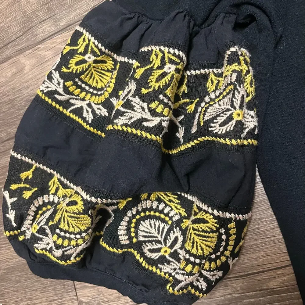 Free People Rock With It Black Embroidered Off Shoulder Top XS Boho Festival